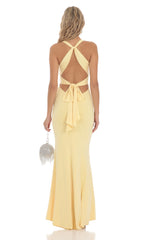 Front Twist V-Neck Maxi Dress in Yellow