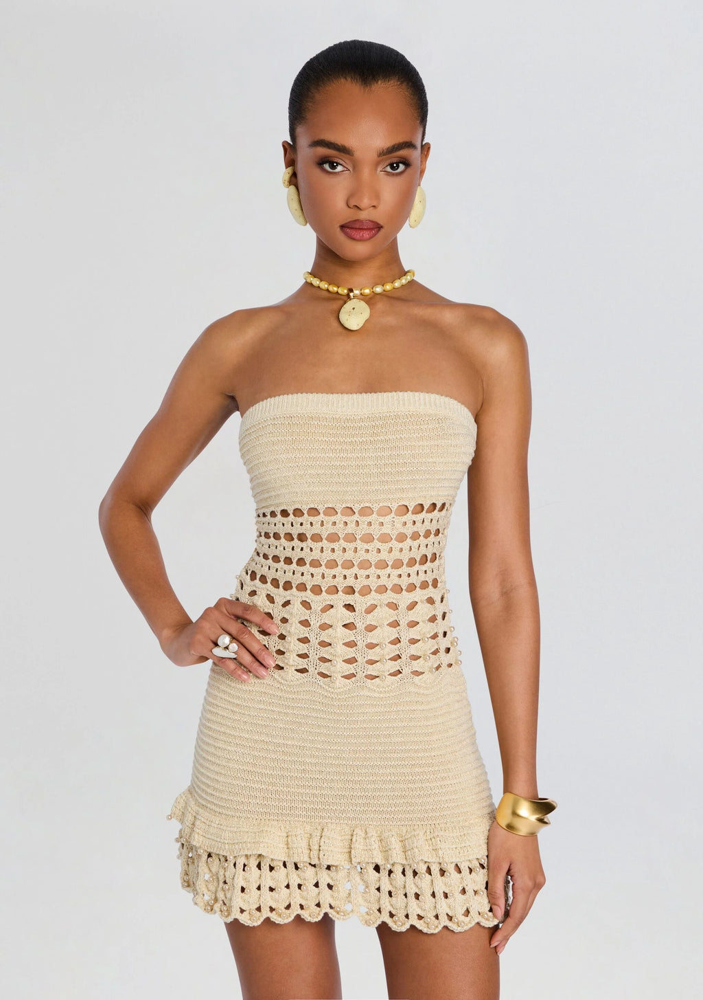 Vali Metallic Crochet Pearl Dress