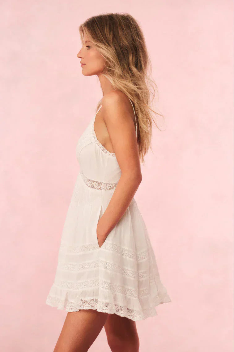 Alonna Cotton Lace-Trimmed Mini Dress - WHITE