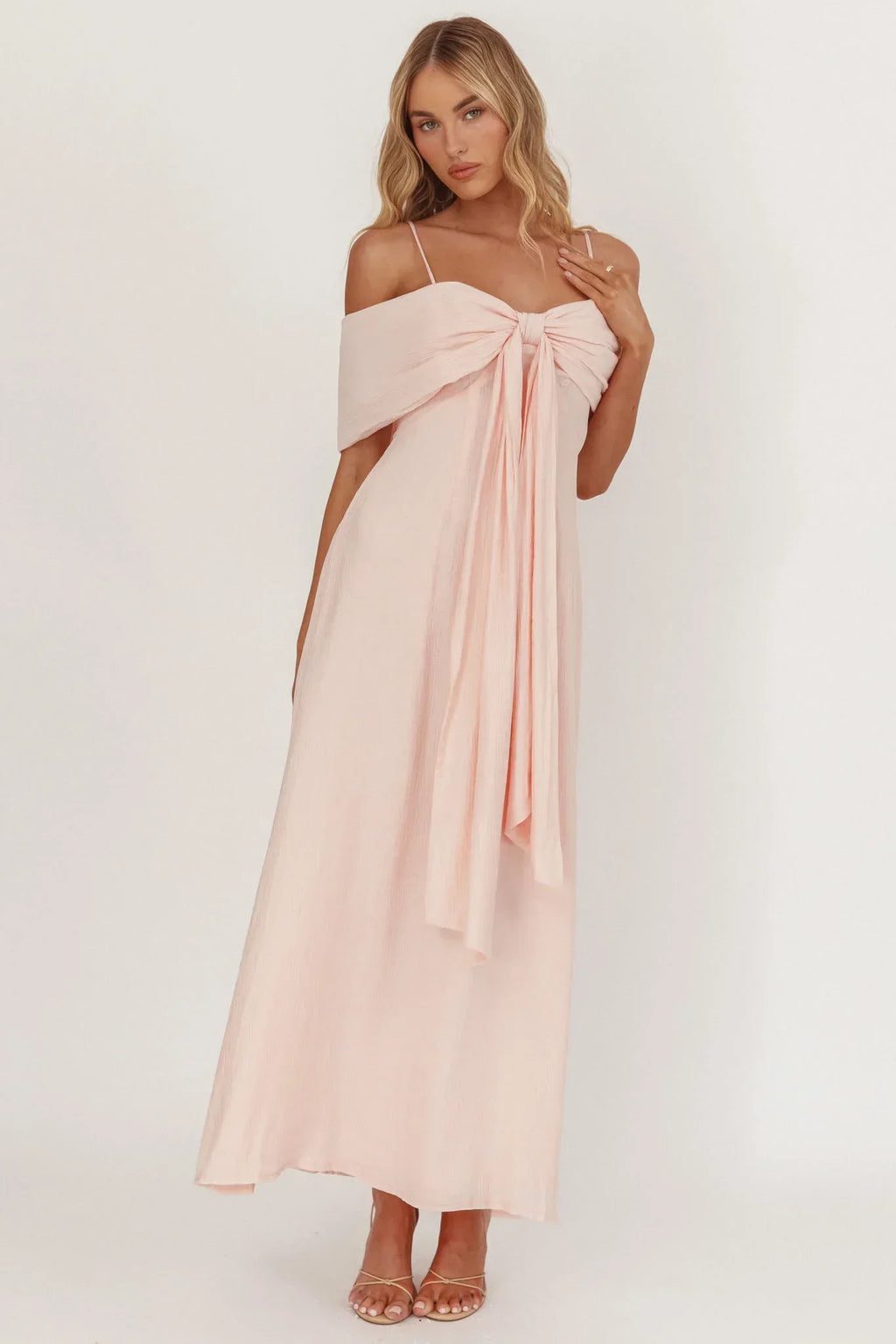 Lillibet Bow Tied Bust Midi Dress Pink