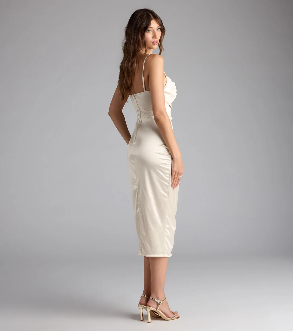 Lilith Satin Cutout Wrap-Front Midi Dress