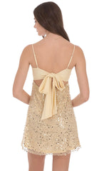 Sequin Beaded Babydoll Dress in Gold