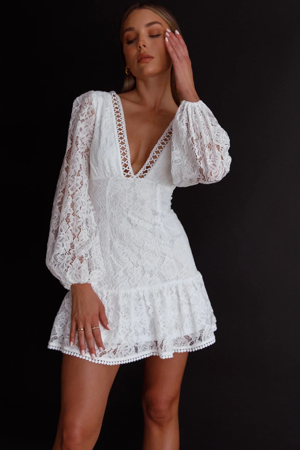 Summer Wine Long Sleeve Lace Dress White