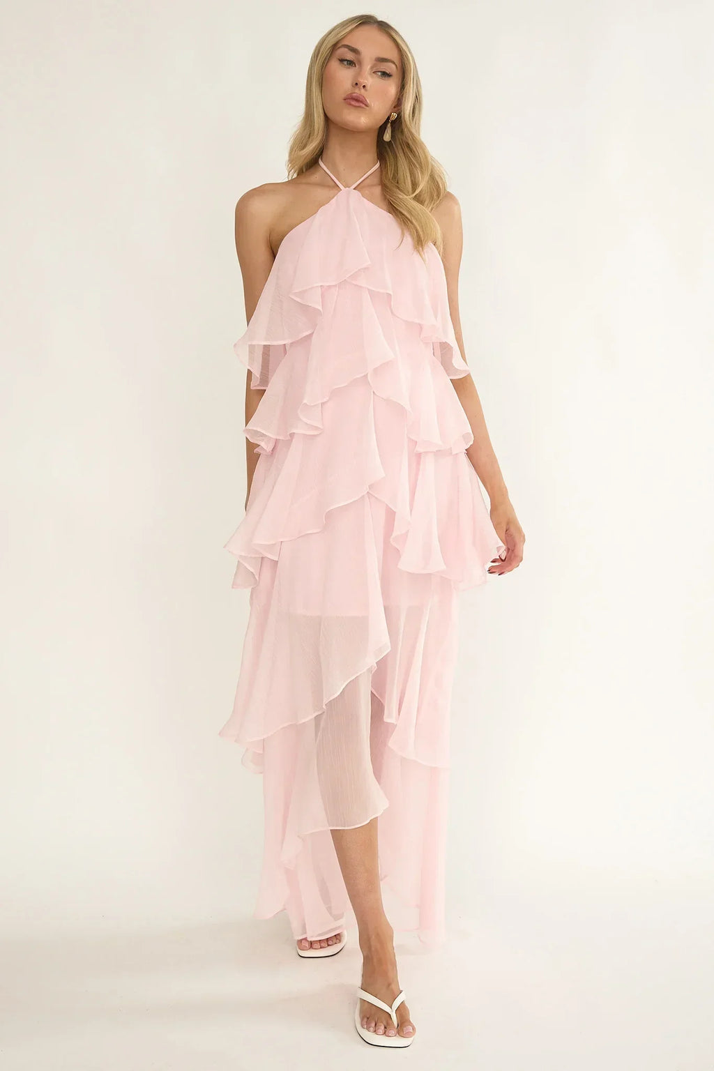 Darylyn Tiered Ruffle Maxi Dress Pink