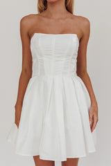 Loveless Strapless Flared Mini Dress Off White