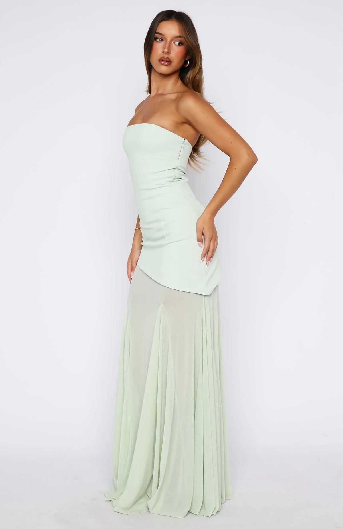 Sending My Best Strapless Maxi Dress Matcha