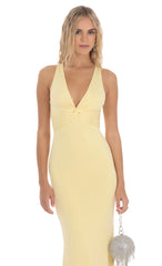 Front Twist V-Neck Maxi Dress in Yellow