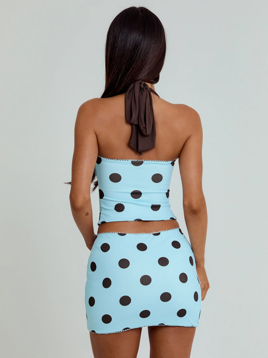 Lula Reversible Mini Skirt Blue And Chocolate Polka Dot