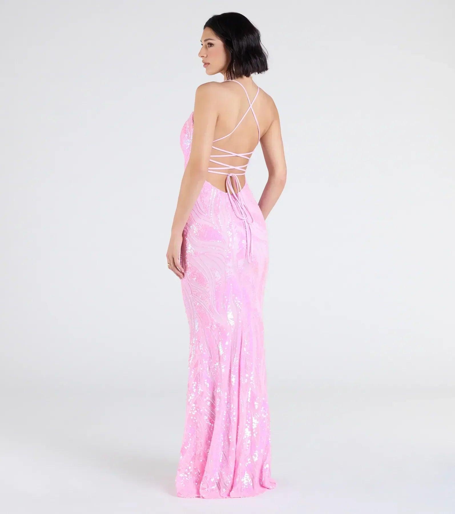 Acacia Iridescent Sequin Lace-Up Formal Dress