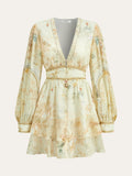 Semi-Sheer Chiffon Floral Printed Ruffled Mini Dress