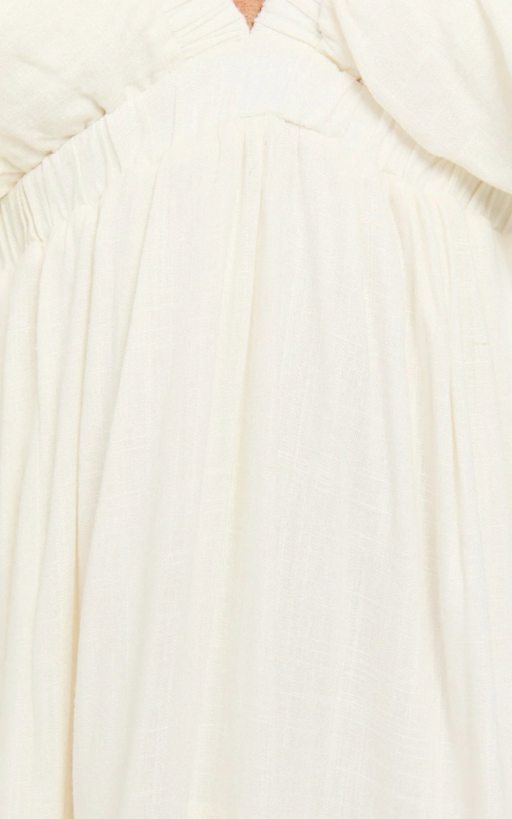 Lyrad Midi Dress - Linen Empire Waist Textured Dress in White