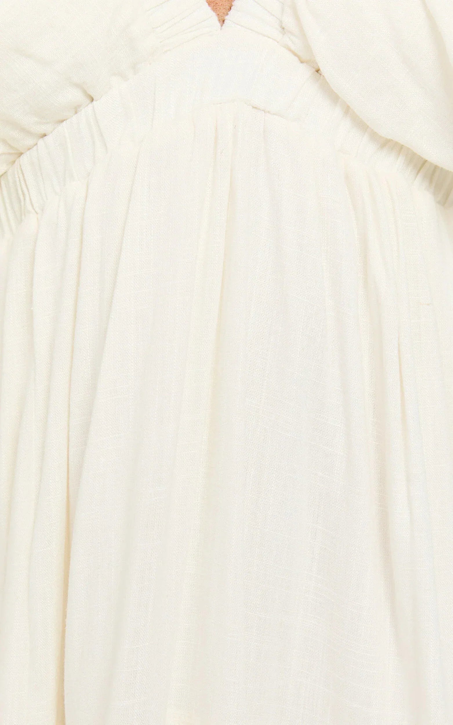 Lyrad Midi Dress - Linen Empire Waist Textured Dress in White